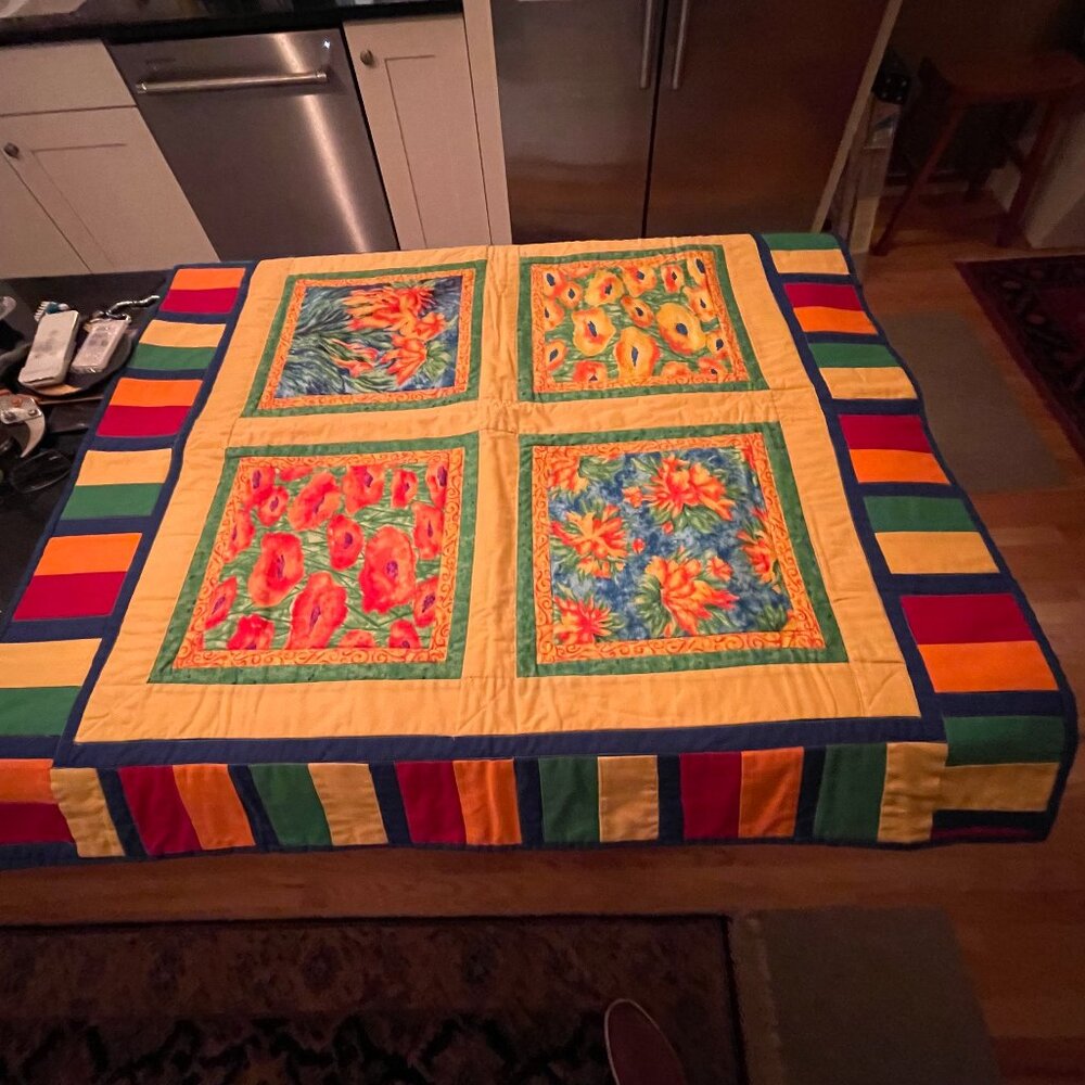 Folk Art Handmade Geometric Design Quilt